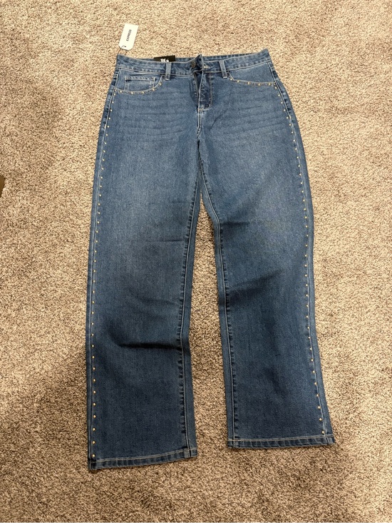 Express Denim - Express Women's Stud-Trim Straight Leg Jeans in Blue